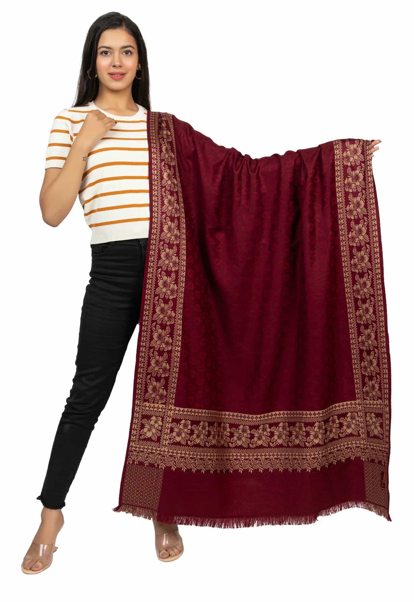 KRITI Wine Wool Blend Shawl For Women.