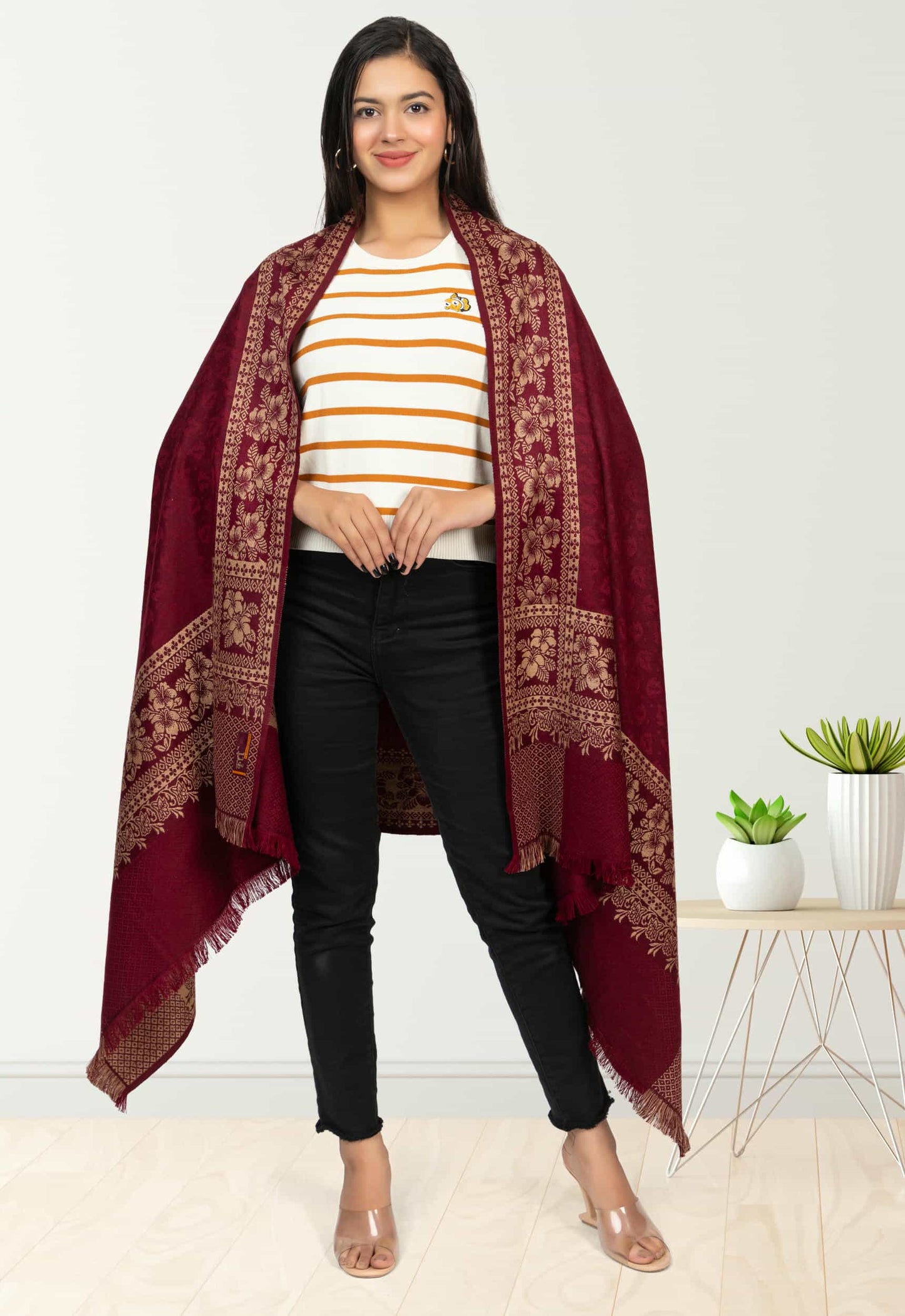 KRITI Wine Wool Blend Shawl For Women.