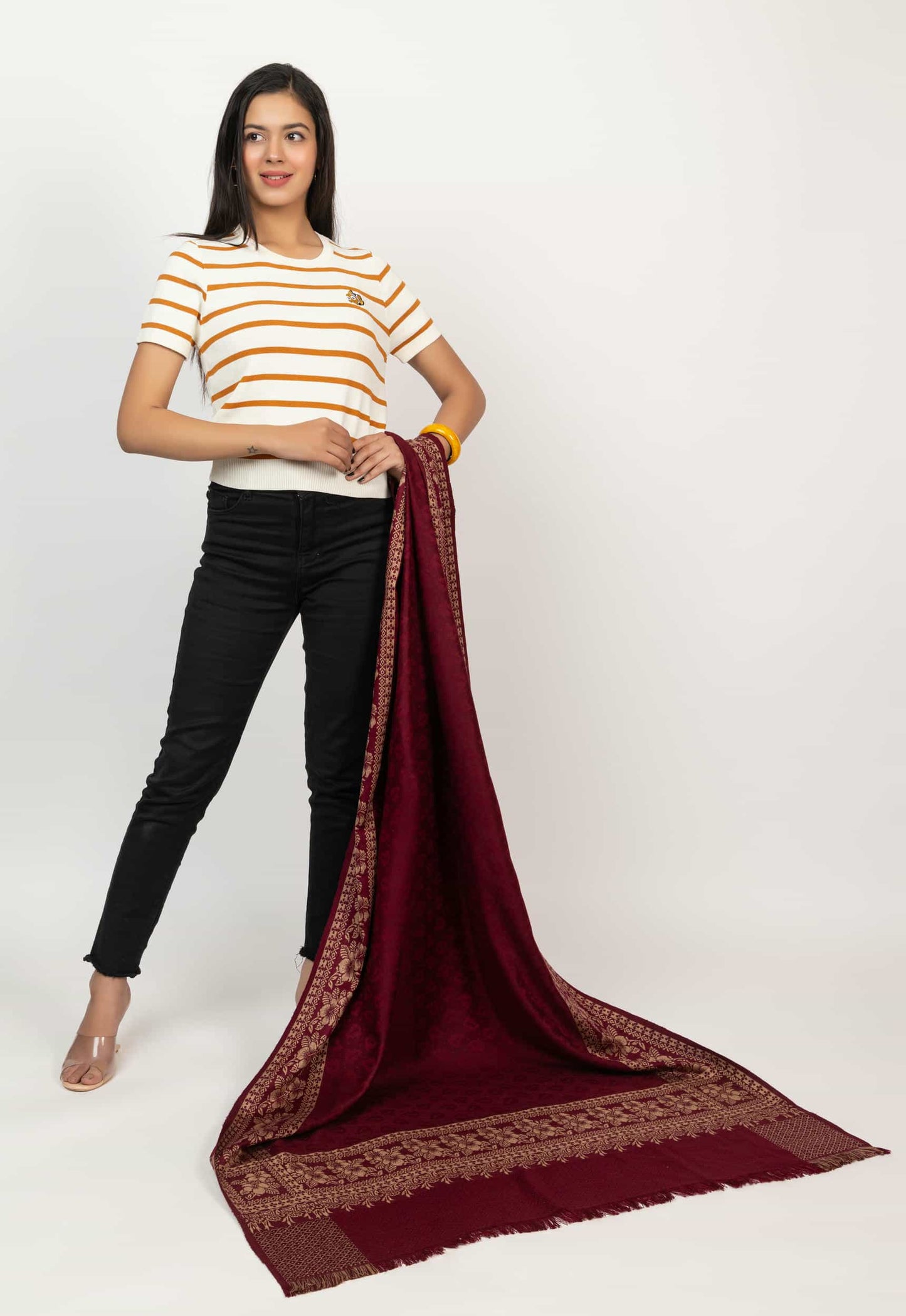 KRITI Wine Wool Blend Shawl For Women.