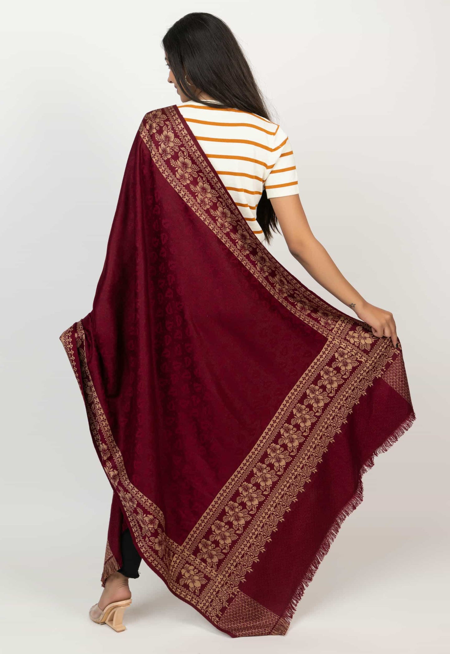 KRITI Wine Wool Blend Shawl For Women.