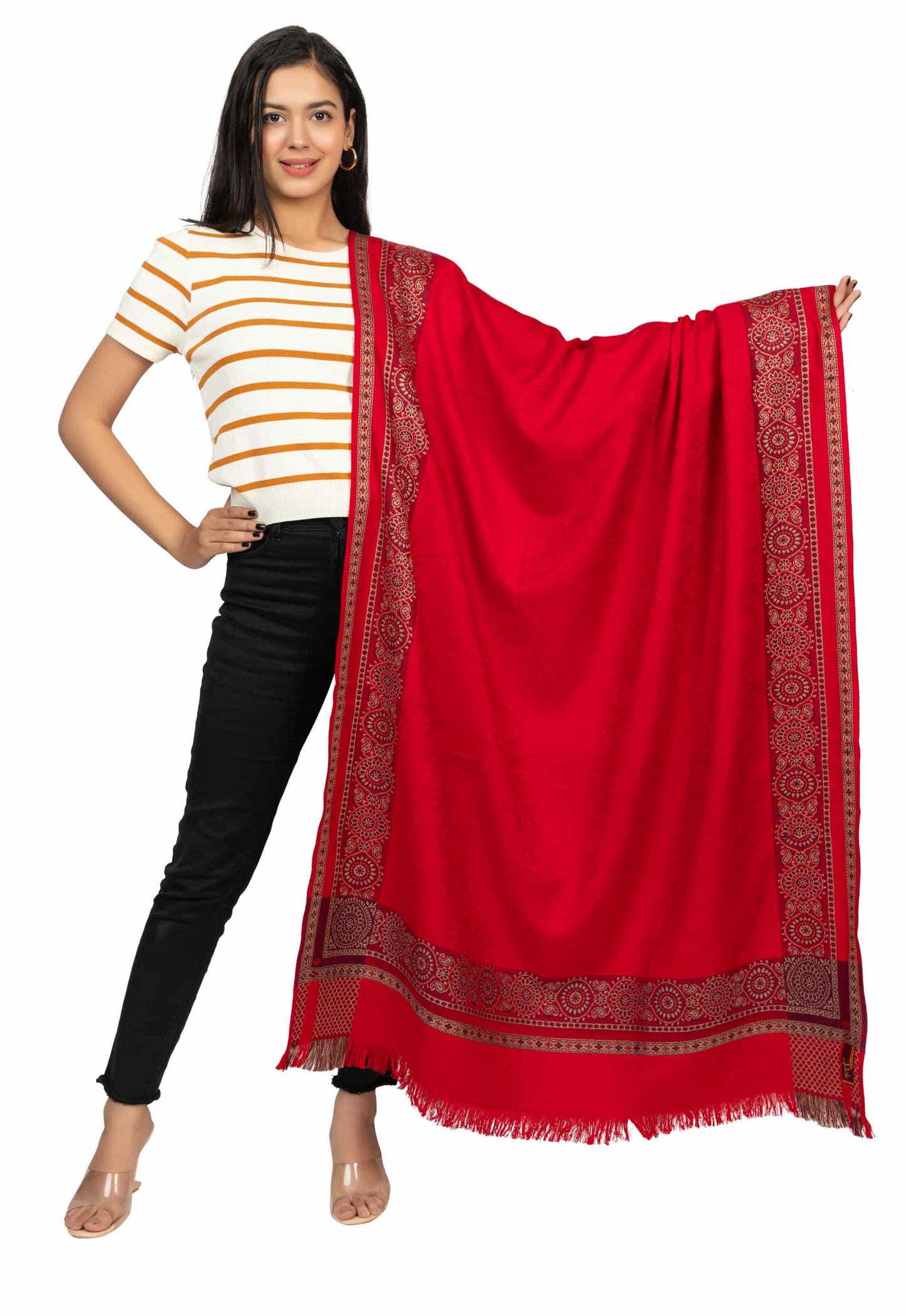 KRITI Maroon Wool Blend Shawl For Women.