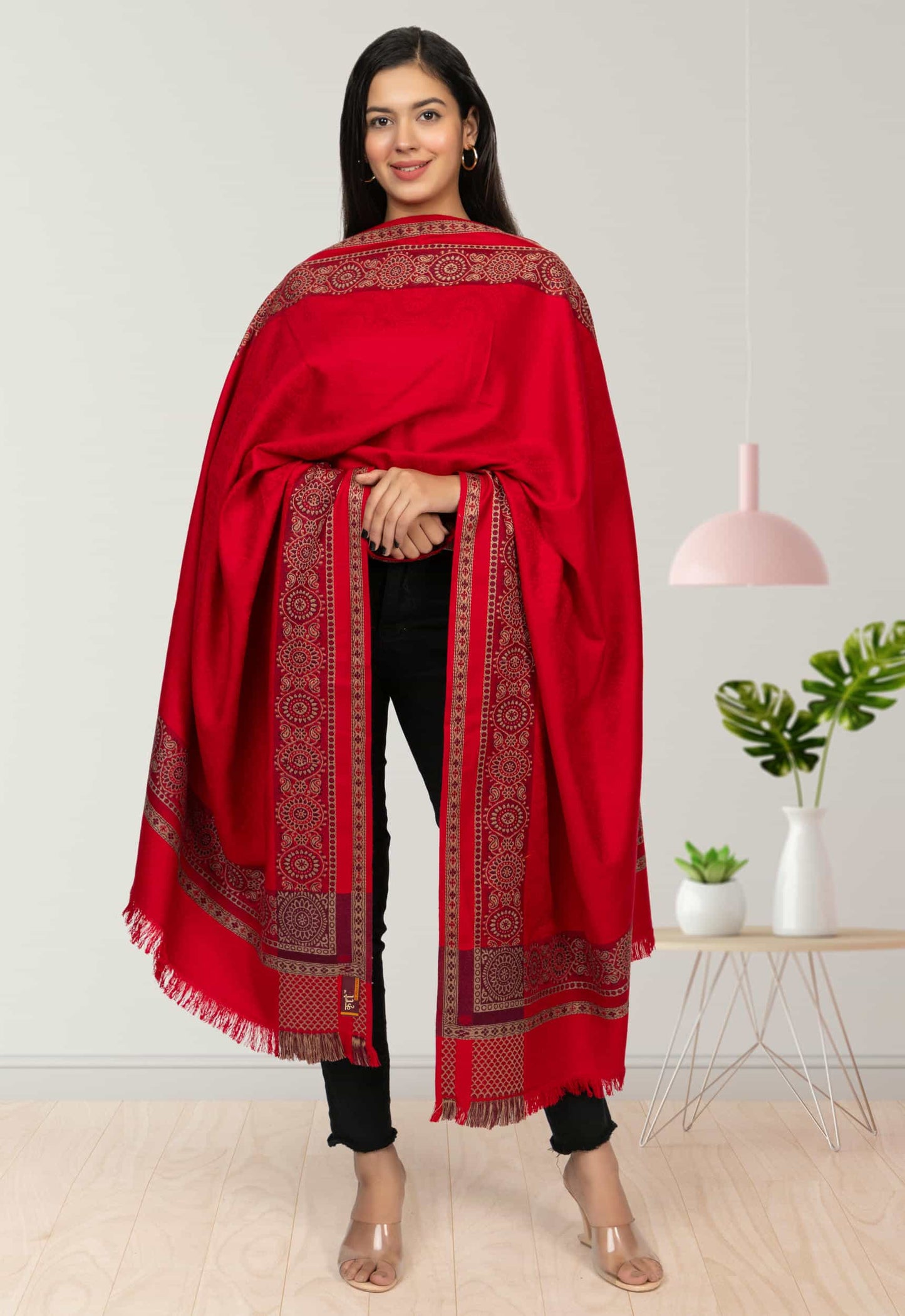 KRITI Maroon Wool Blend Shawl For Women.