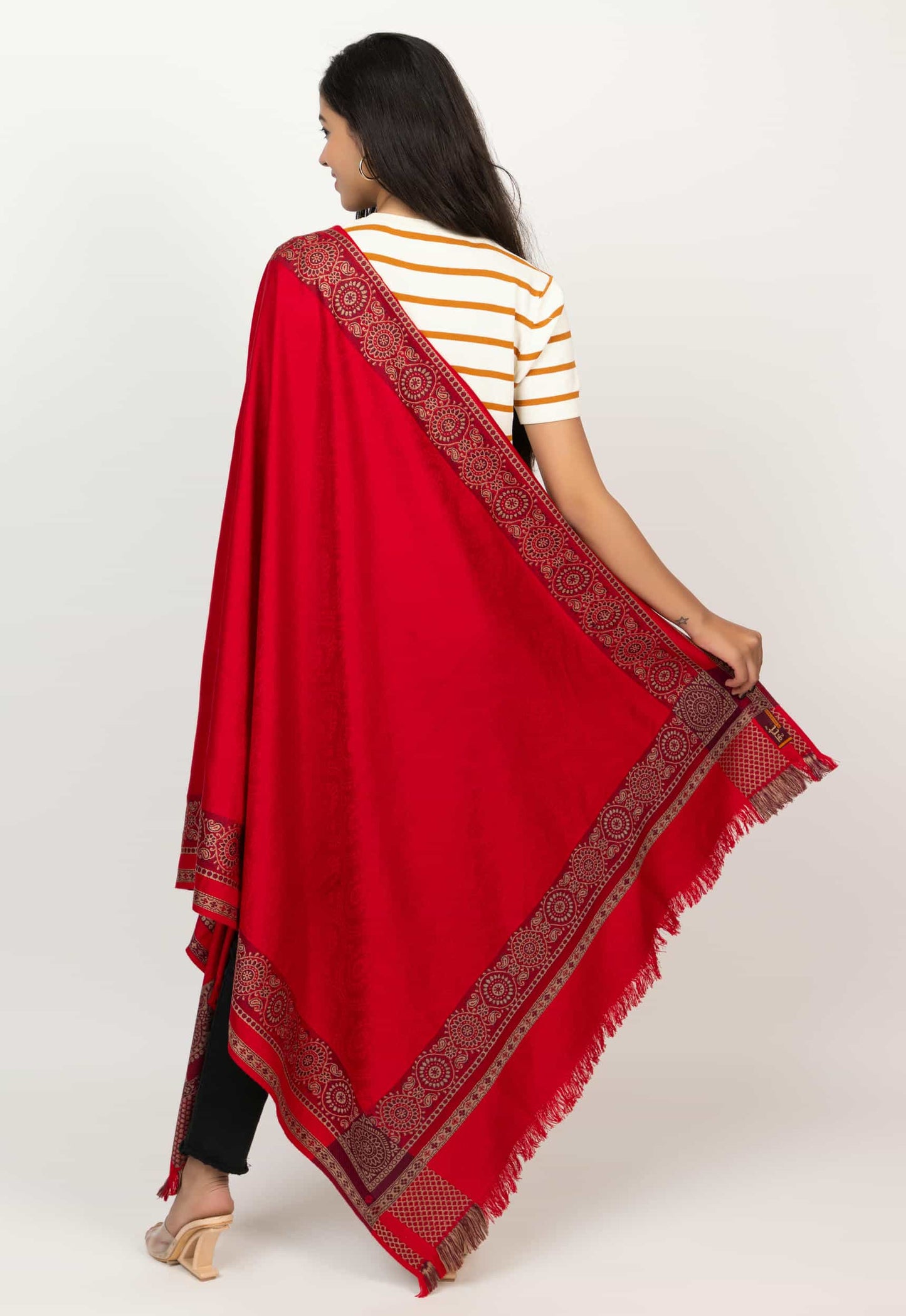 KRITI Maroon Wool Blend Shawl For Women.