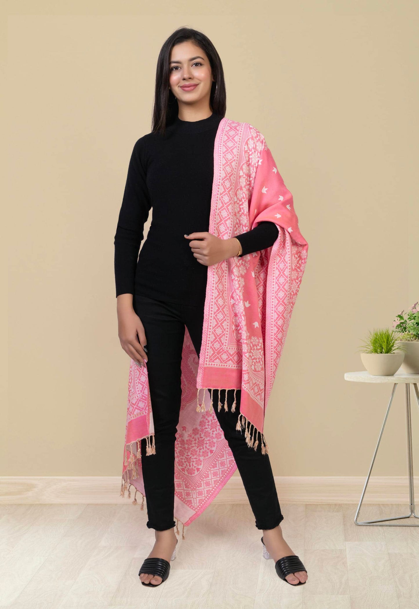 KRITI Pink Viscose Stole For Women.