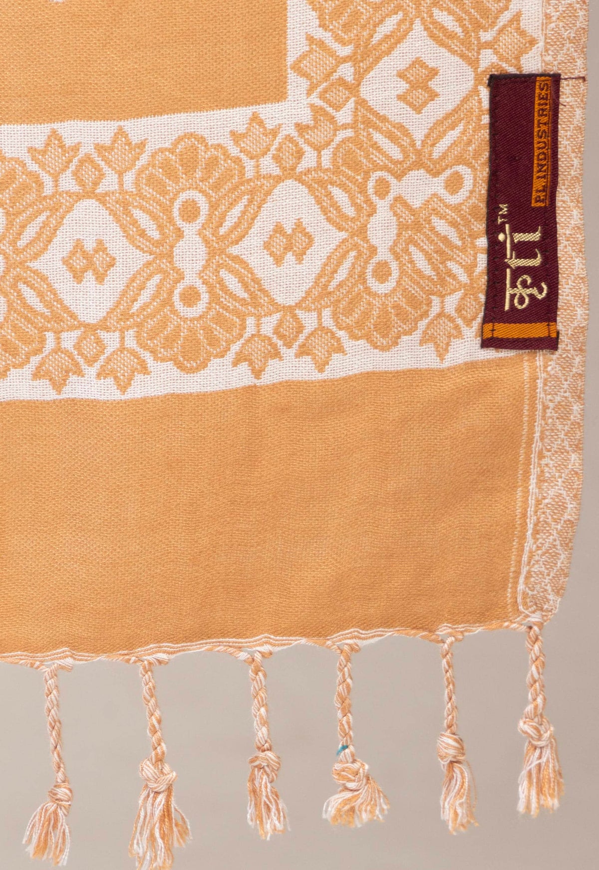 Floral Designer Woolen Stole - Camel