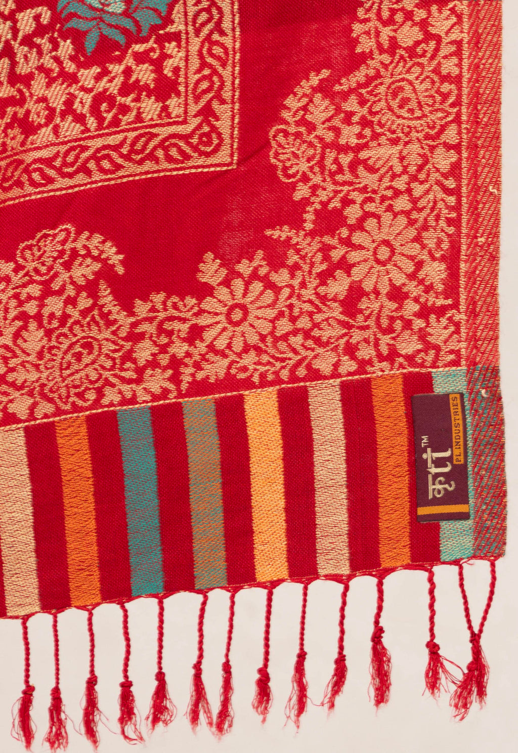 Floral Patterned Woolen Stole For Girl- Red