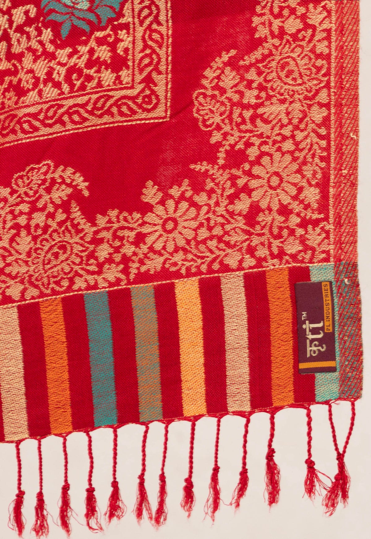 Floral Patterned Woolen Stole For Girl- Red