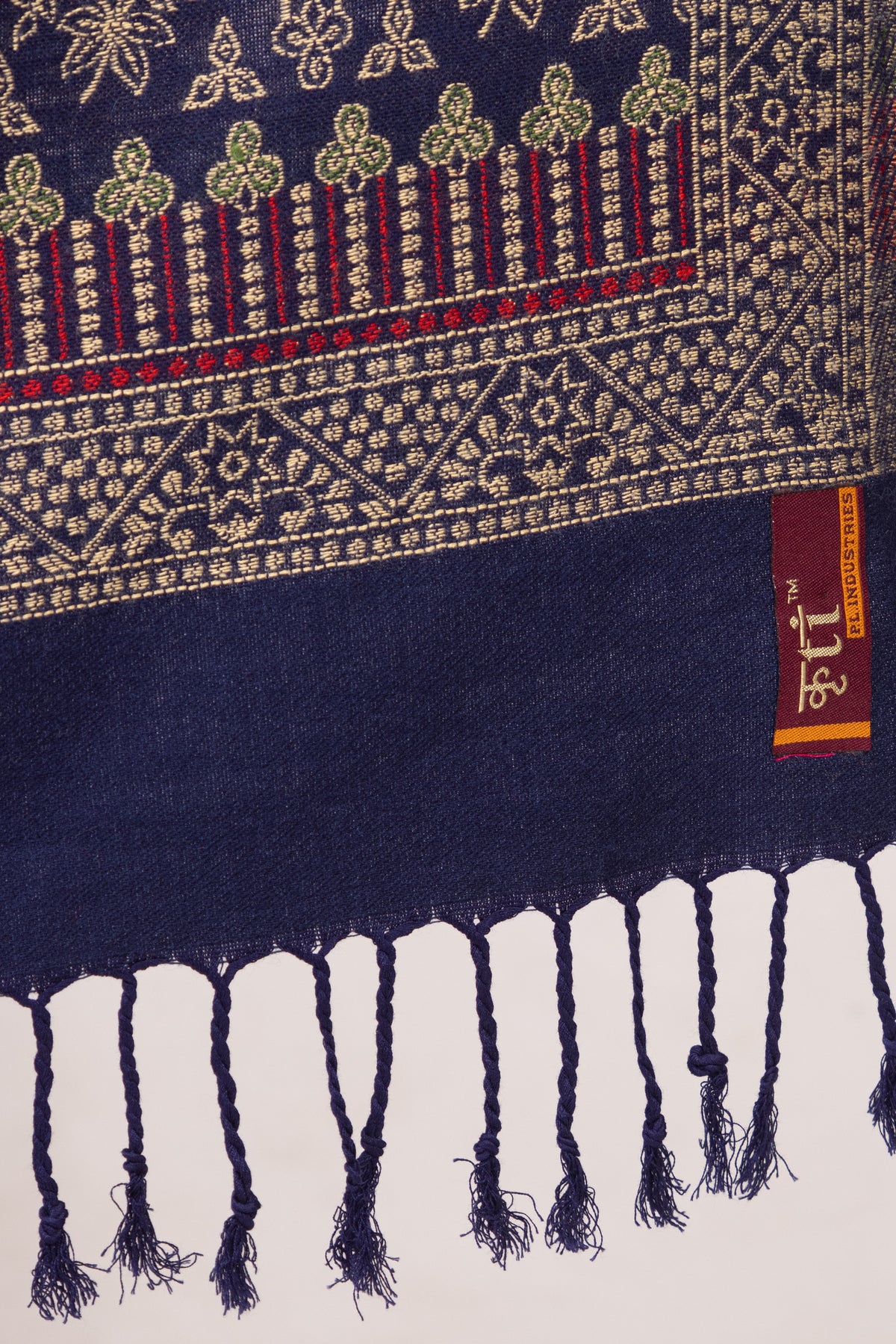 Floral Designer Woollen Stole- Navy