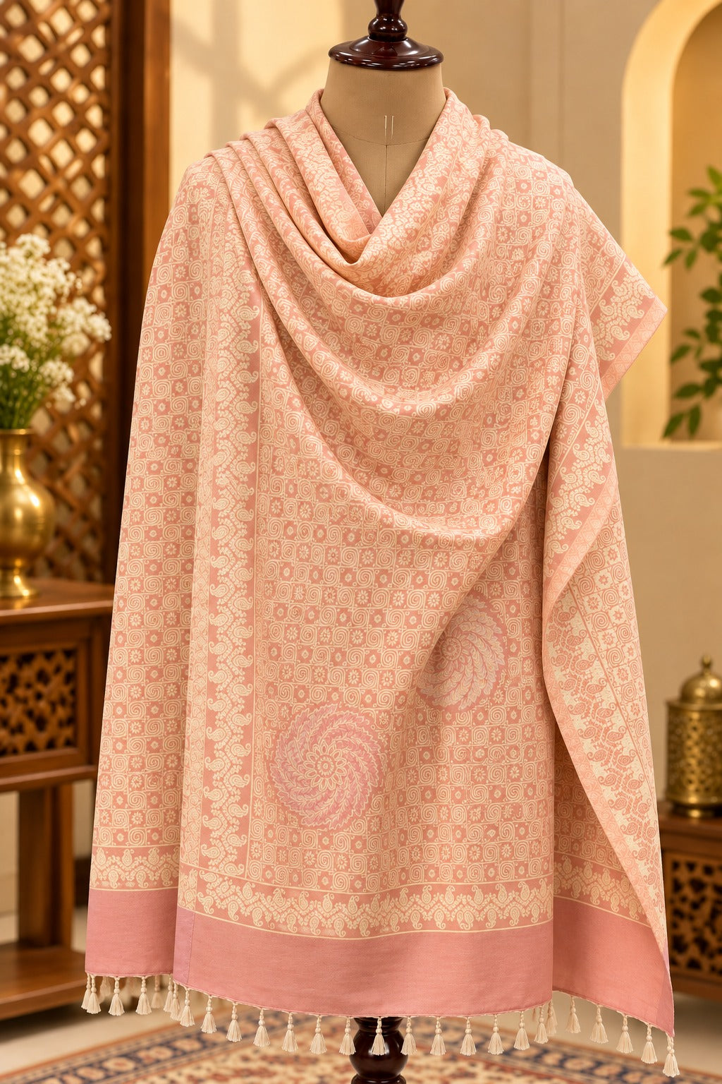 Designer Reversible Stole With Zari Work - Peach