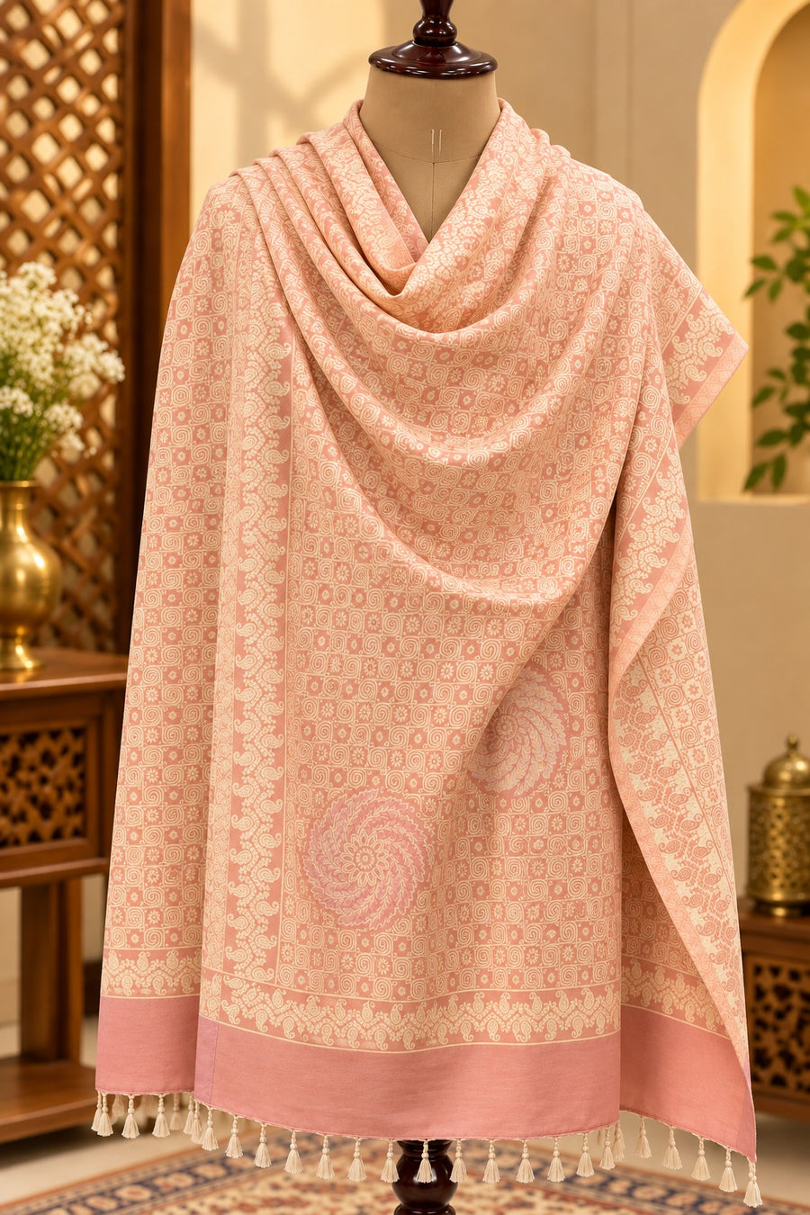 Designer Reversible Stole With Zari Work - Peach