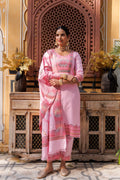 Cotton Silk Pant Suit 3 Pcs- Pink