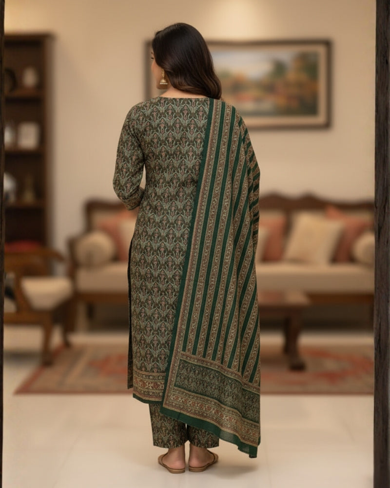 Winter Woolen Unstitched Suit - Green