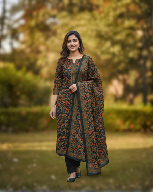 KRITI Winter Woolen Unstitched Suit Black Color For Women