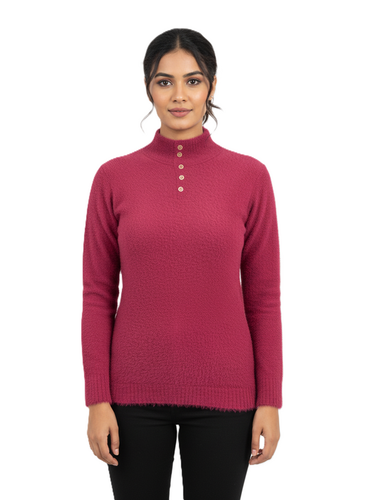 KRITI Winter Hair Wool Mock Neck Top Megenta Colour For Women