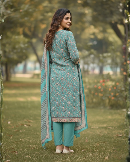 महिलाओं के लिए KRITI विंटर वूलन डिजिटल प्रिंट सिले हुए हरे रंग के सूट