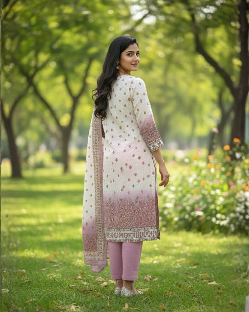 KRITI Winter Woolen Digital Print Stitched Suit Pink Color For Women