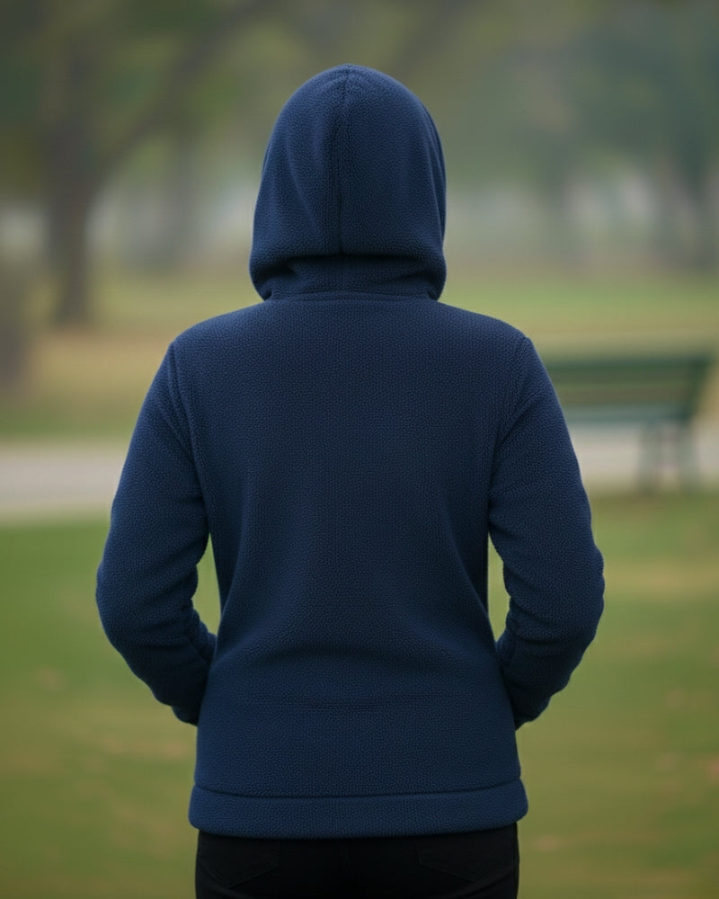Woolen Blend Warm Hooded Sweatshirt - Blue