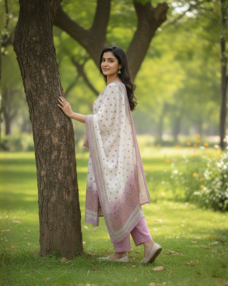 KRITI Winter Woolen Digital Print Stitched Suit Pink Color For Women