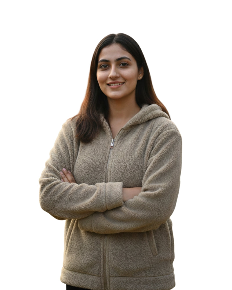 KRITI Women's Woolen Blend Zip Up Hoodie - Premium Warm Hooded Sweatshirt | Casual Winter Sweatshirt with Pockets