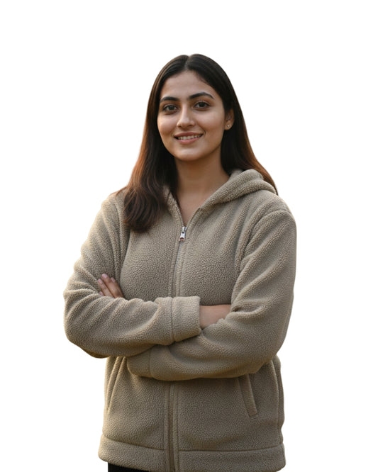 KRITI Women's Woolen Blend Zip Up Hoodie - Premium Warm Hooded Sweatshirt | Casual Winter Sweatshirt with Pockets