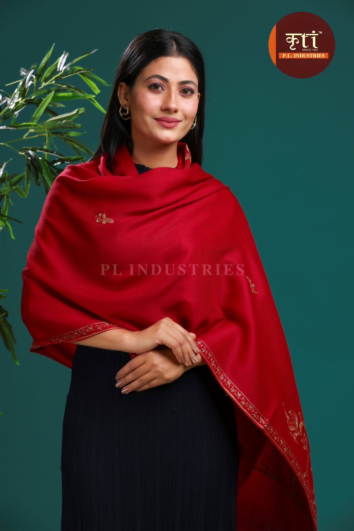 Kashmiri Hand Embroidered Pure Wool Stole- Red