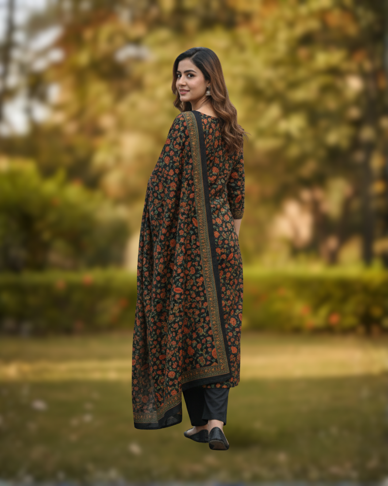 KRITI Winter Woolen Unstitched Suit Black Color For Women