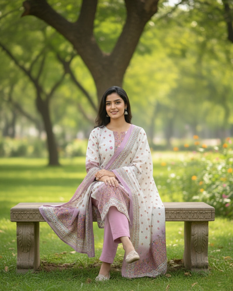KRITI Winter Woolen Digital Print Stitched Suit Pink Color For Women