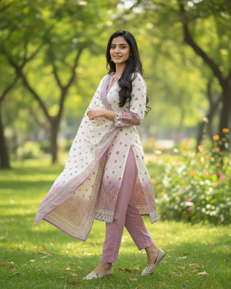 KRITI Winter Woolen Digital Print Stitched Suit Pink Color For Women