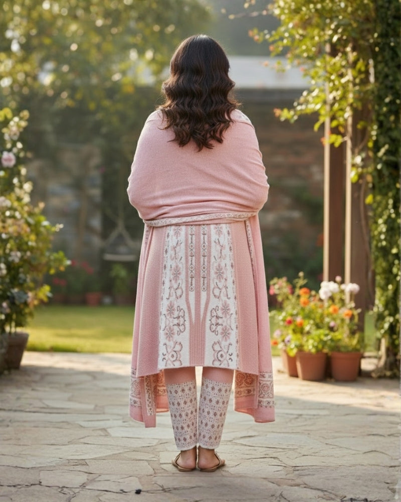 Woollen 3-Piece Embroidered Kurti Set- Onion