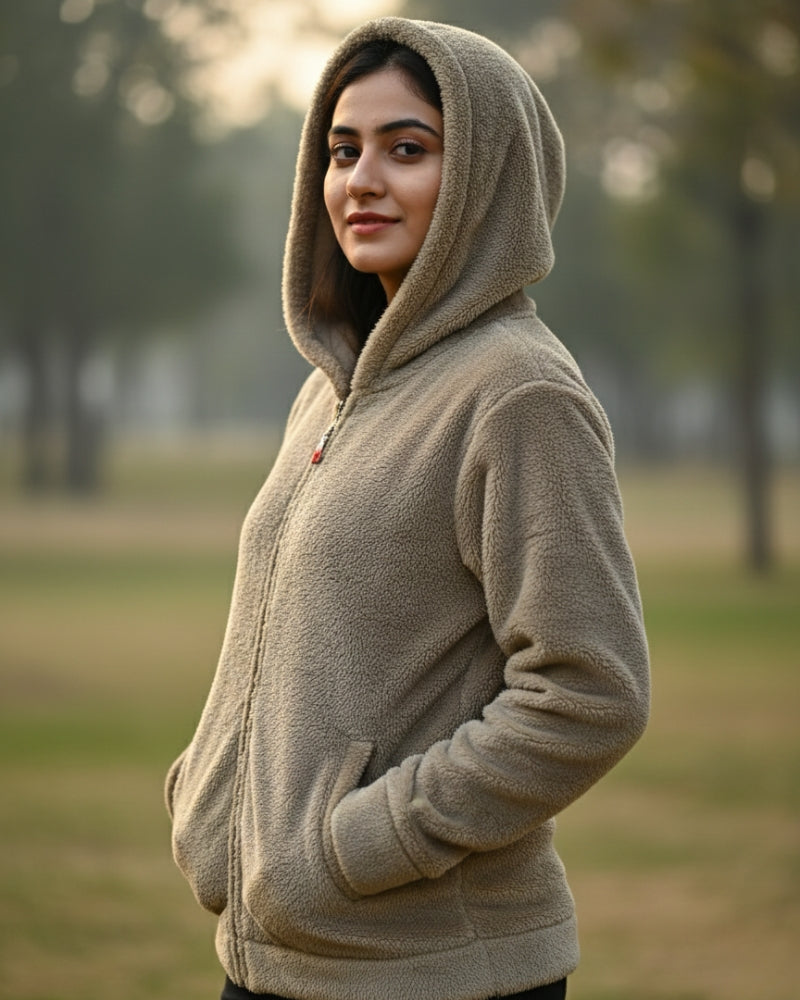 KRITI Women's Woolen Blend Zip Up Hoodie - Premium Warm Hooded Sweatshirt | Casual Winter Sweatshirt with Pockets