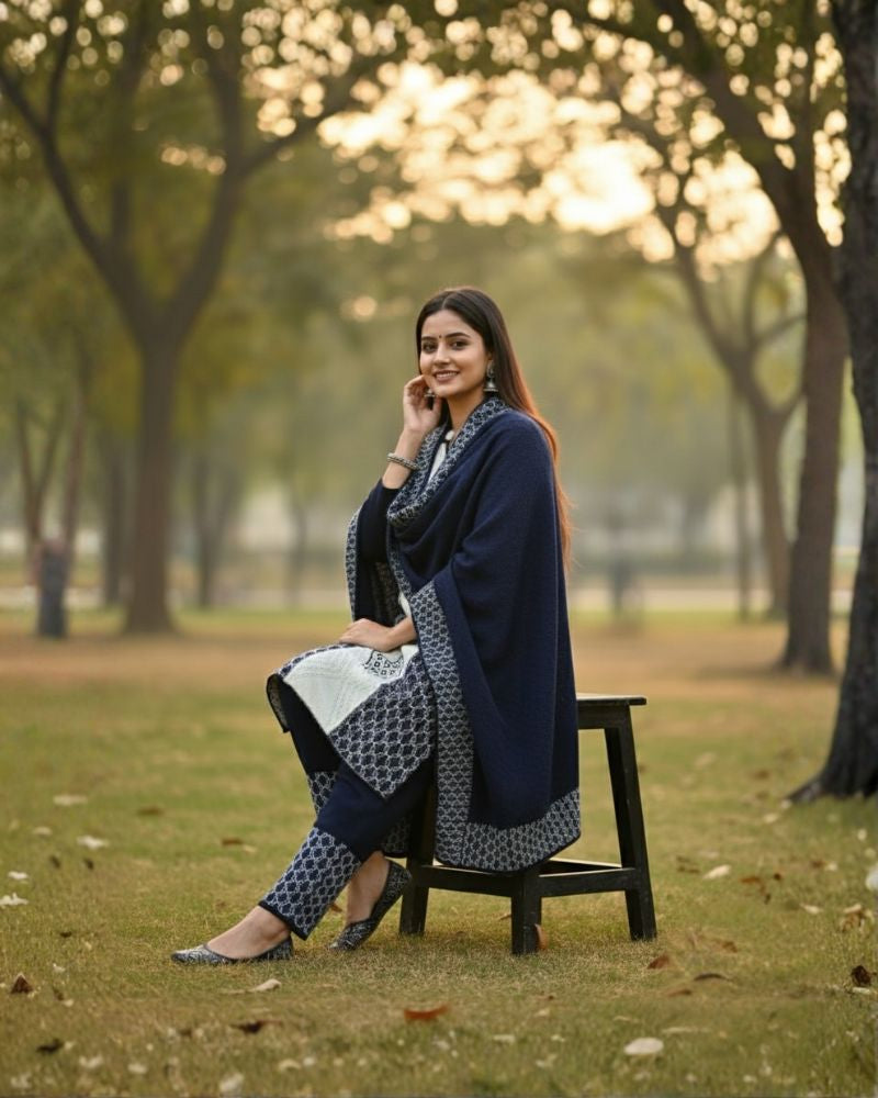 Premium 3-Piece Woolen Winter Kurti Set | Woven Kurta with Bottom & Stole | M-XXL Size