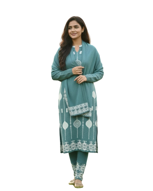 महिलाओं के लिए KRITI ऊनी 3 पीस कुर्ती सेट हल्के गुलाबी रंग