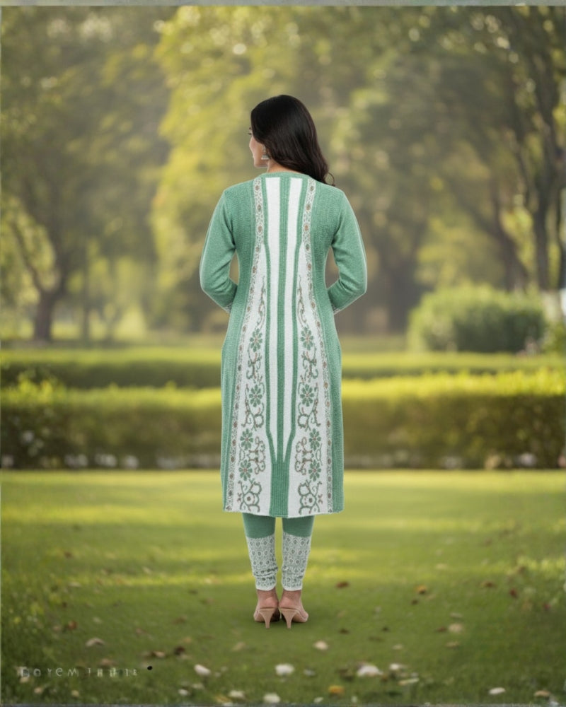 KRITI Winter Embroidery 3 Piece Kurti Set Green Color For Women