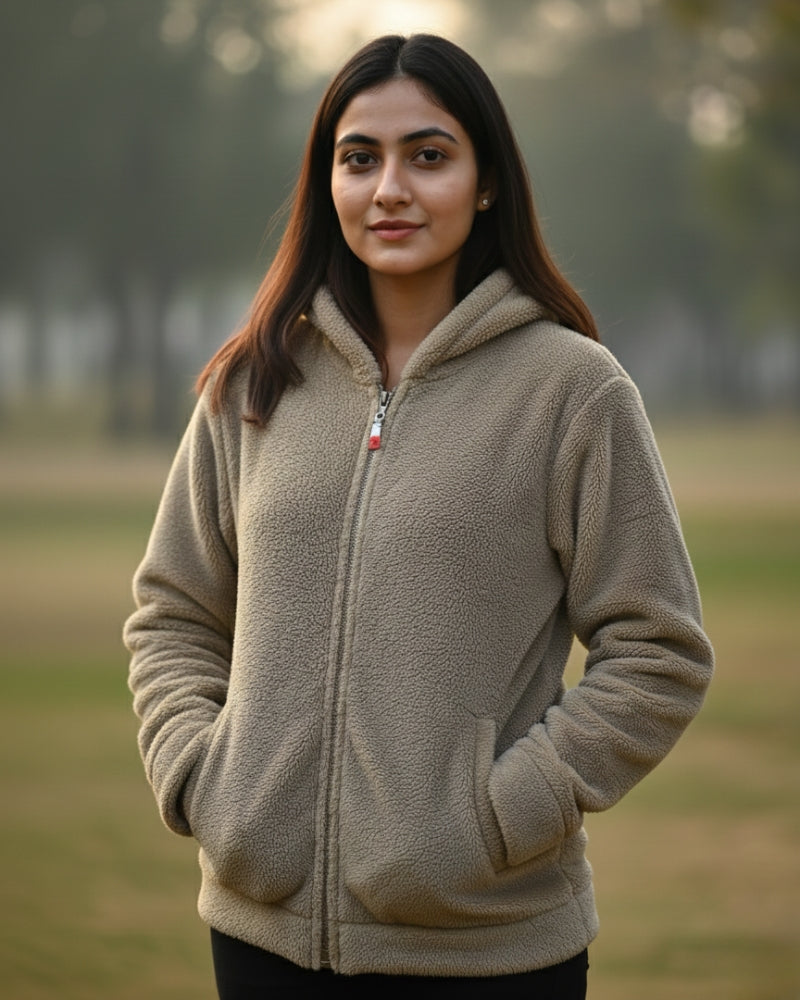 KRITI Women's Woolen Blend Zip Up Hoodie - Premium Warm Hooded Sweatshirt | Casual Winter Sweatshirt with Pockets