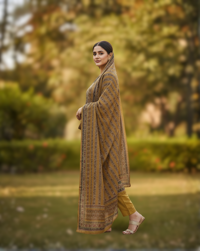 KRITI Winter Woolen Unstitched Suit Mustard Color For Women