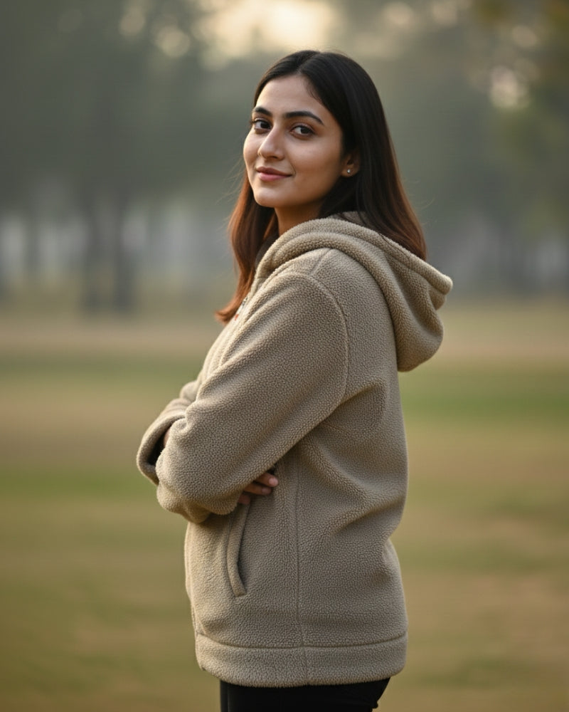 KRITI Women's Woolen Blend Zip Up Hoodie - Premium Warm Hooded Sweatshirt | Casual Winter Sweatshirt with Pockets