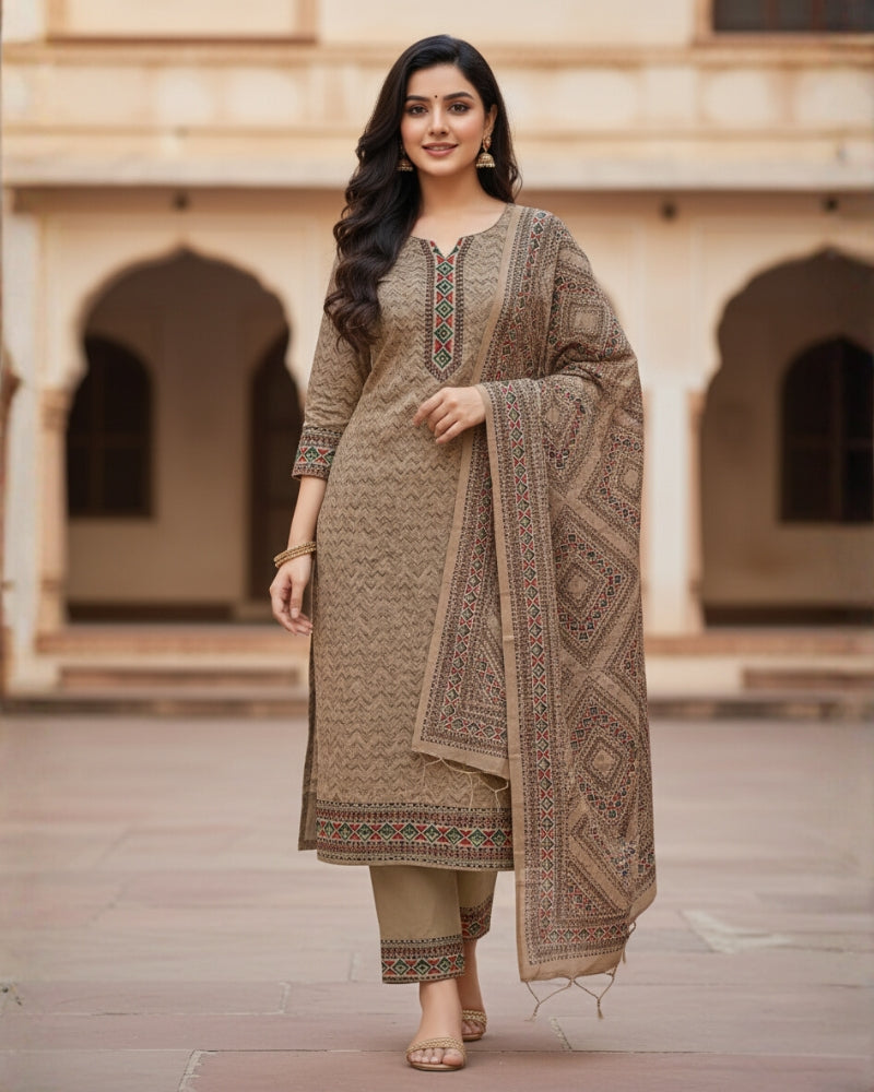 KRITI Winter Woolen Unstitched Suit Camel Color  For Women