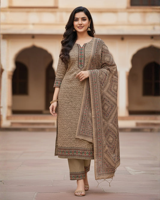 KRITI Winter Woolen Unstitched Suit Camel Color  For Women