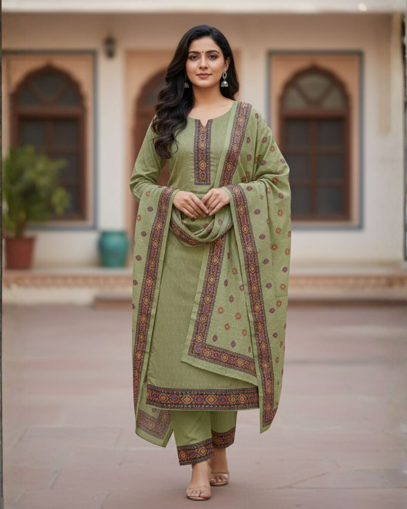 KRITI Winter Woolen Unstitched Suit Green Color For Women