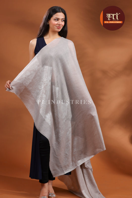 KRITI Premium Floral Design Fine Wool Beige Color Shawl For Women