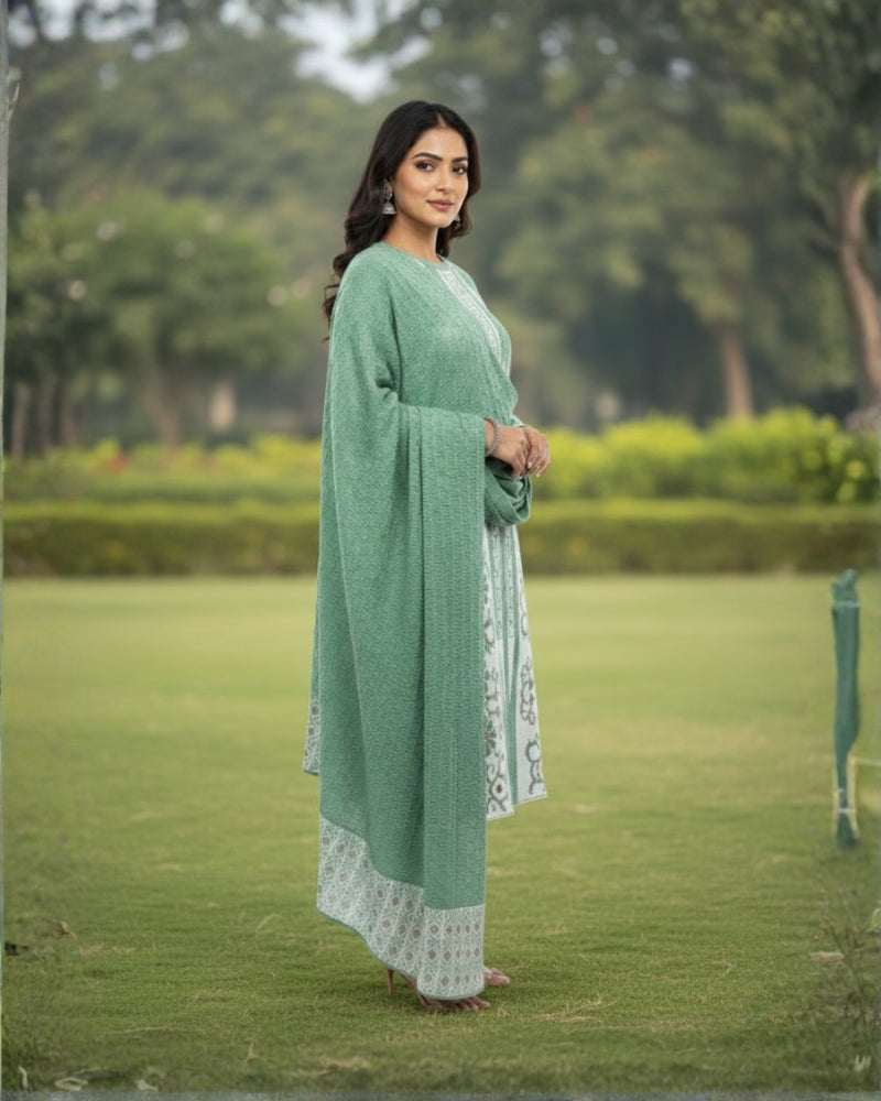 KRITI Winter Embroidery 3 Piece Kurti Set Green Color For Women