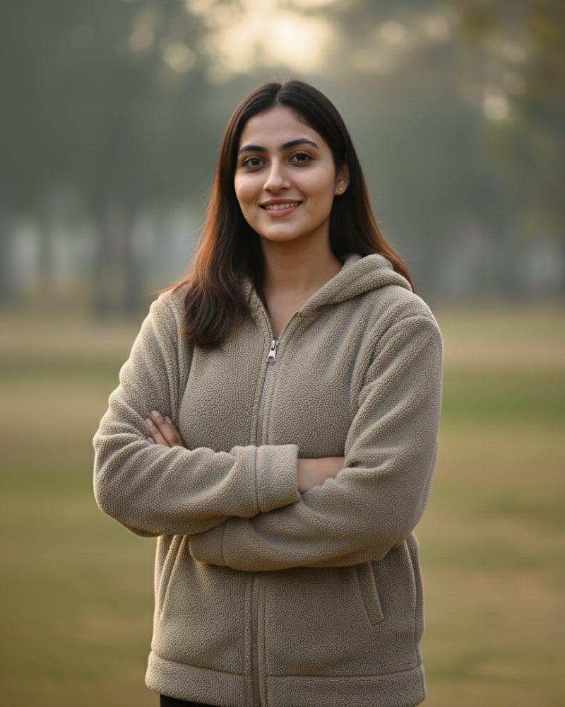 KRITI Women's Woolen Blend Zip Up Hoodie - Premium Warm Hooded Sweatshirt | Casual Winter Sweatshirt with Pockets