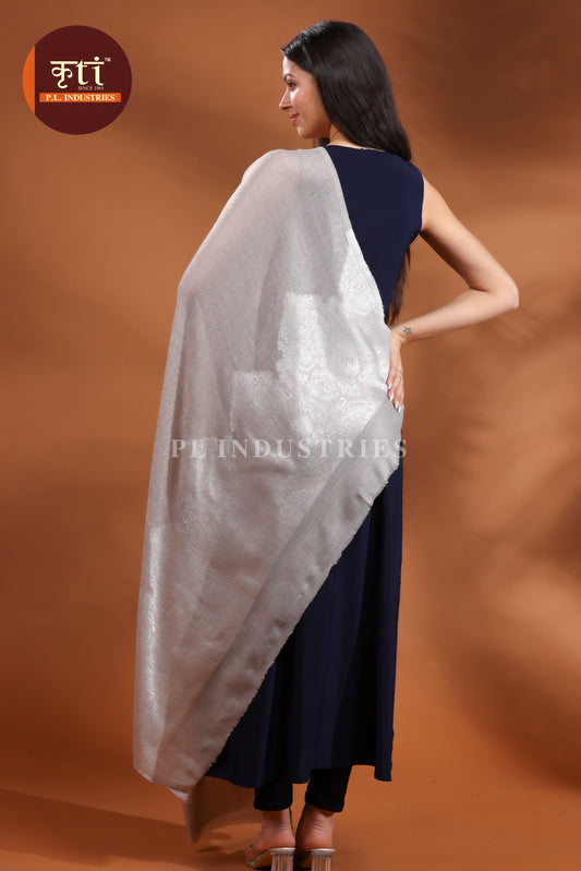 KRITI Premium Floral Design Fine Wool Beige Color Shawl For Women