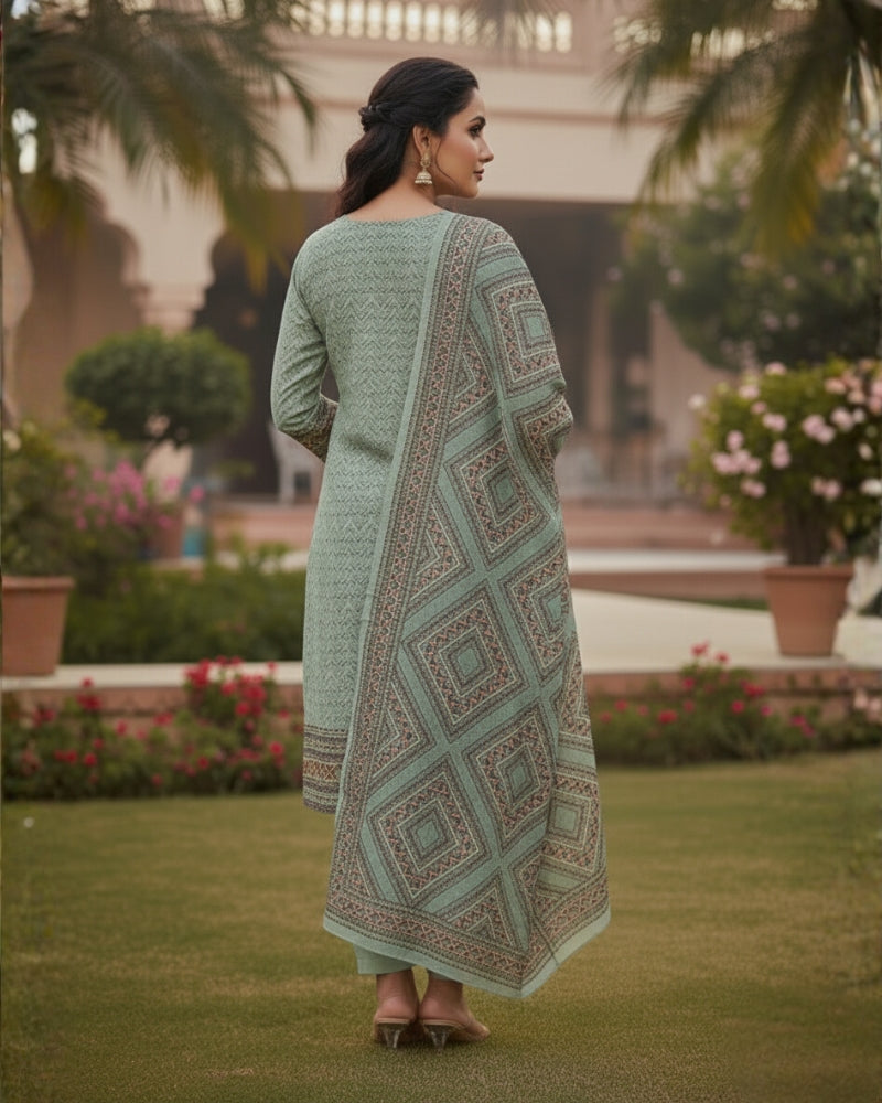 KRITI Winter Woolen Unstitched Suit Mint Color For Women