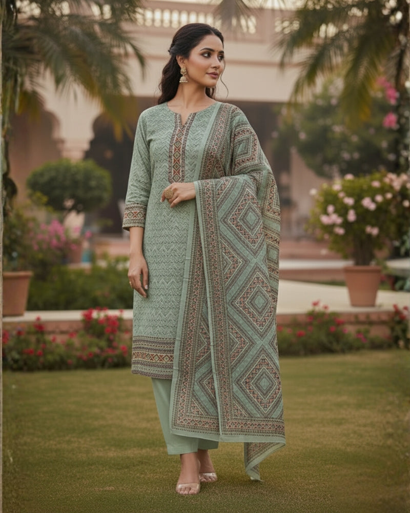 KRITI Winter Woolen Unstitched Suit Mint Color For Women