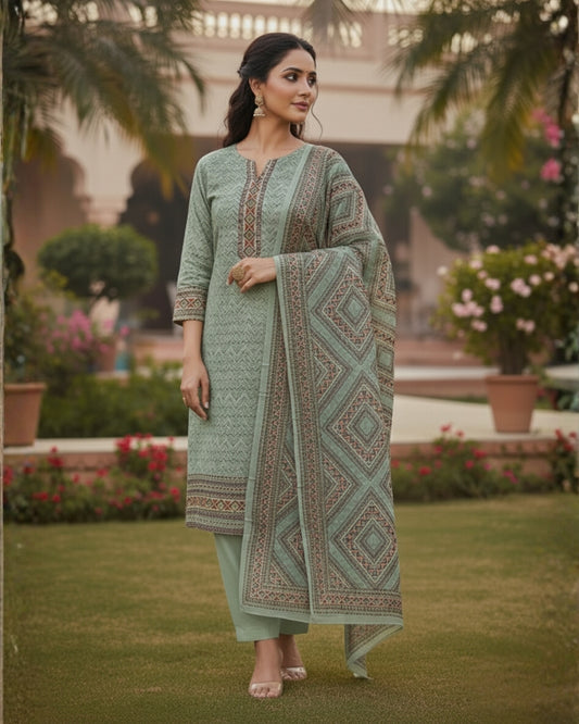 KRITI Winter Woolen Unstitched Suit Mint Color For Women