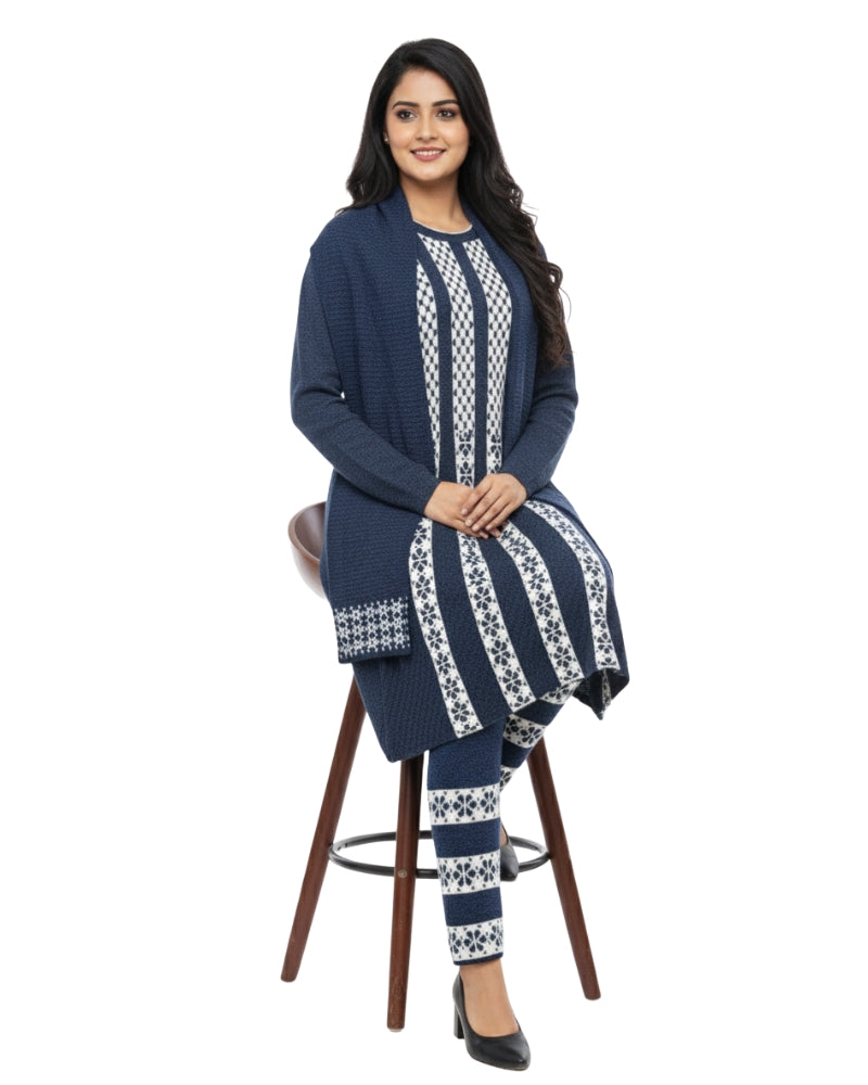 महिलाओं के लिए कृति विंटर 3 पीस कुर्ती सेट नेवी कलर