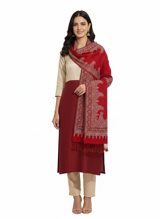KRITI Paisley Pattern Woolen Red Color Stole For Girl