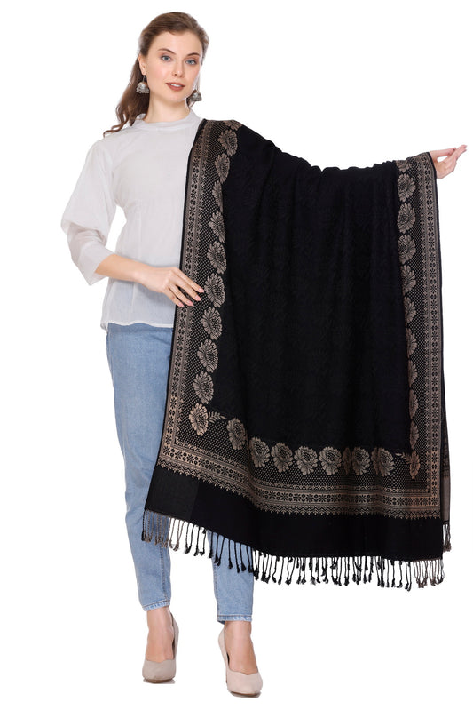 KRITI Black Wool Blend Shawl For Women.