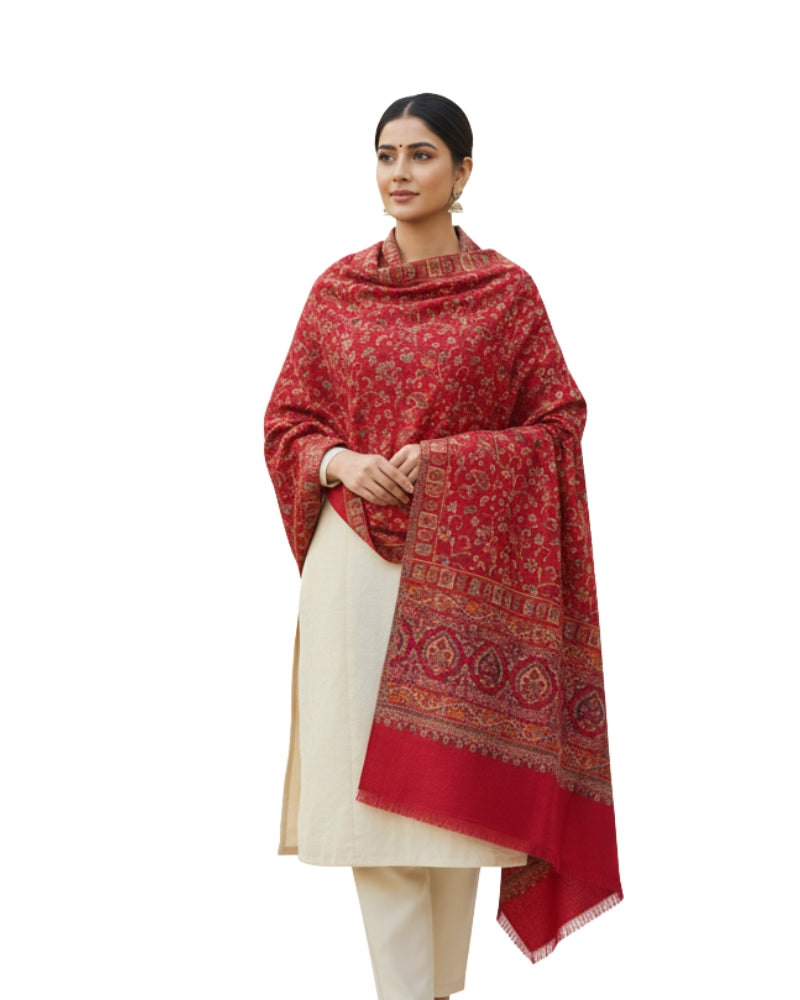 KRITI Floral Design Warm Woolen Maroon Color Shawl for Women
